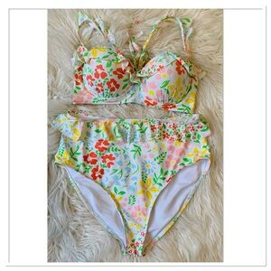 Palms Away Red Dress Boutique Floral Bikini Swimsuit Set Multicolor Size Large